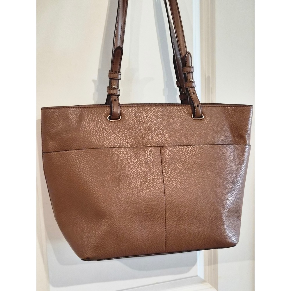 Michael Kors Bedford Medium Pebbled Leather Pocket Tote Bag Acorn Brown Gold - Picture 3 of 13